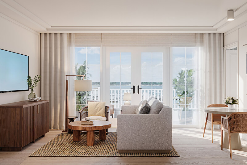 Waterfront one bedroom suite accommodations at The Cooper.