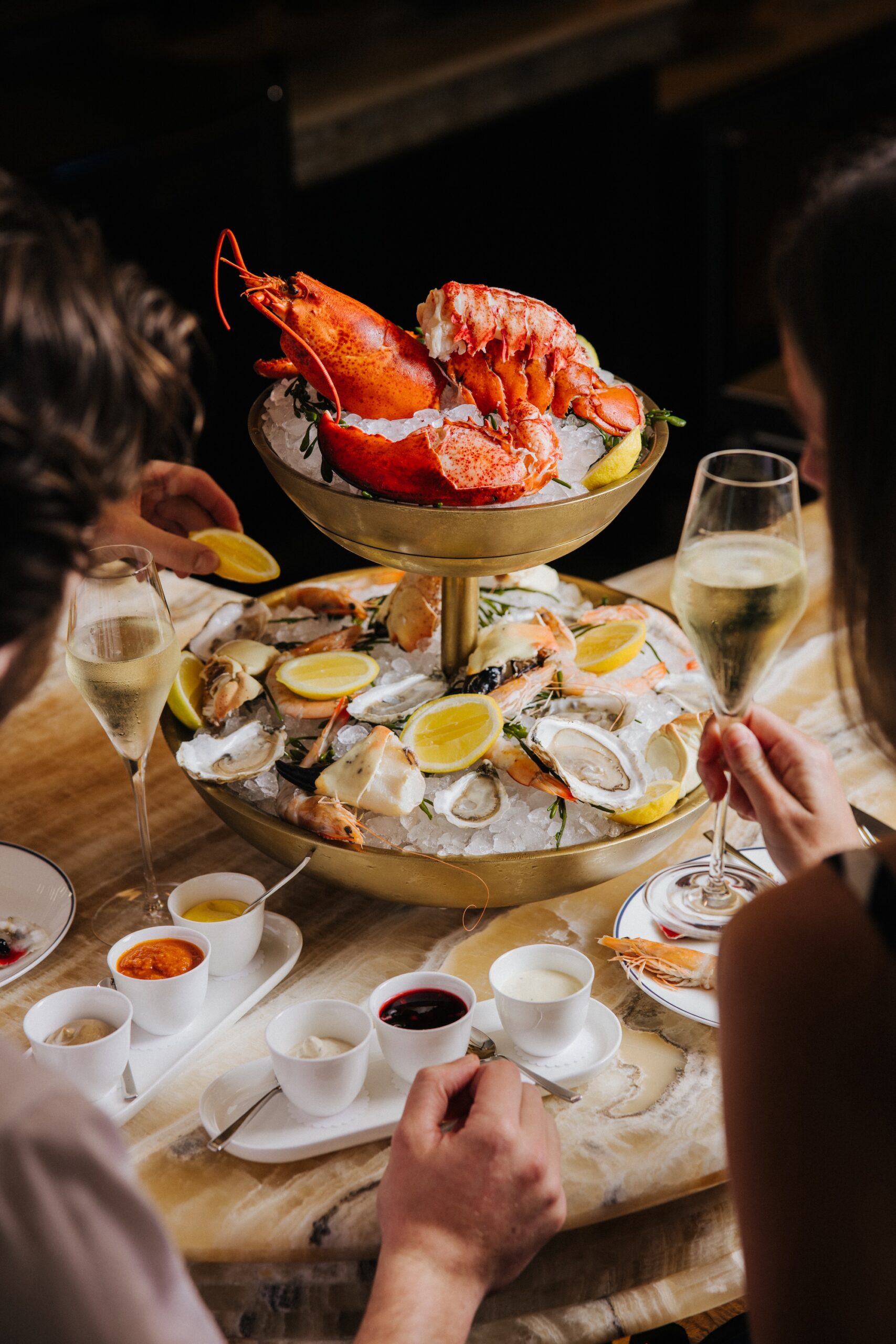 image of two tier seafood tower at The Crossing