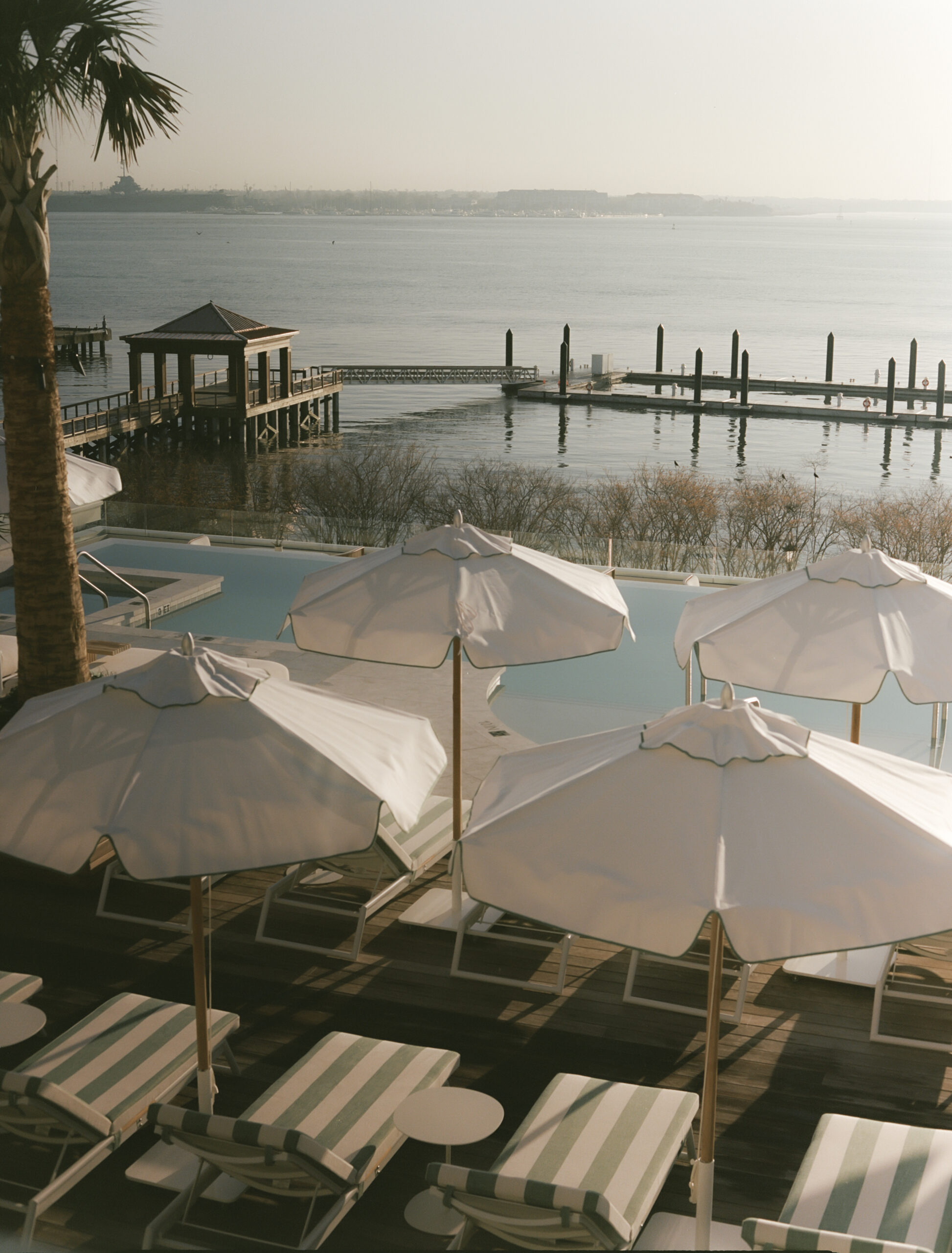 image of the pool deck overlooking the Charleston Harbor